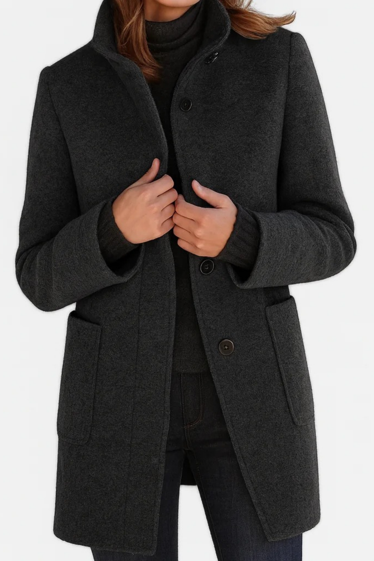 Stand Collar Coat Button Front Elegant Style