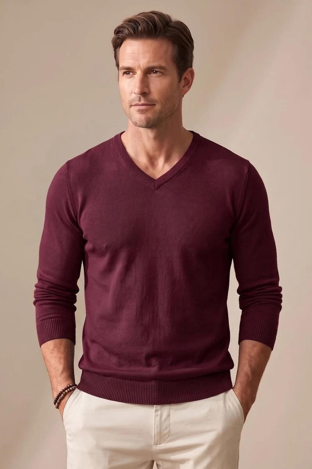 Men’s V-Neck Sweater Fine Knit Classic Style