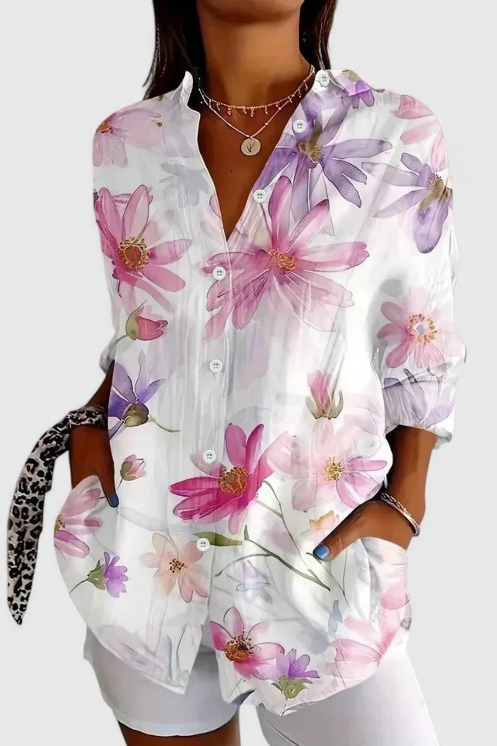 Floral Print Blouse Button Front Feminine Style