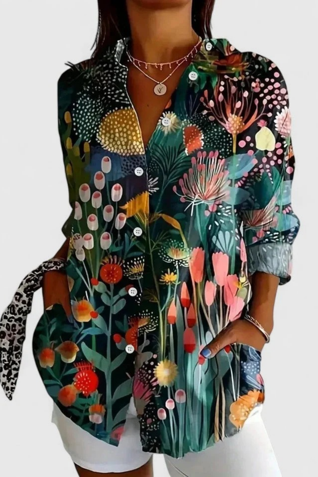 Floral Print Blouse Button Front Feminine Style