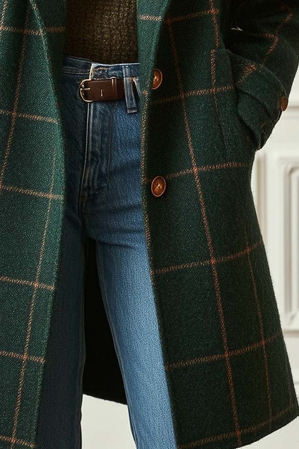 Plaid Longline Coat Button Front Classic Style