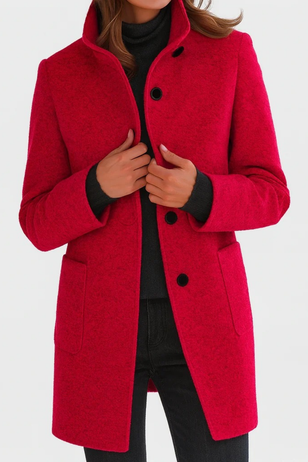 Stand Collar Coat Button Front Elegant Style