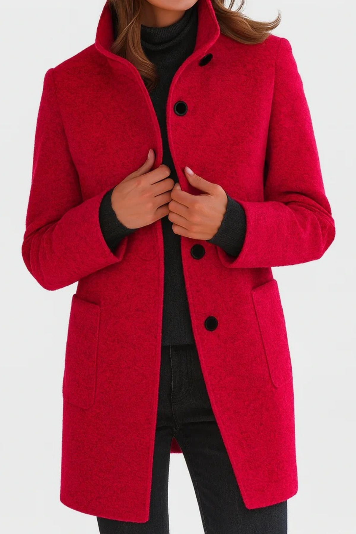 Stand Collar Coat Button Front Elegant Style
