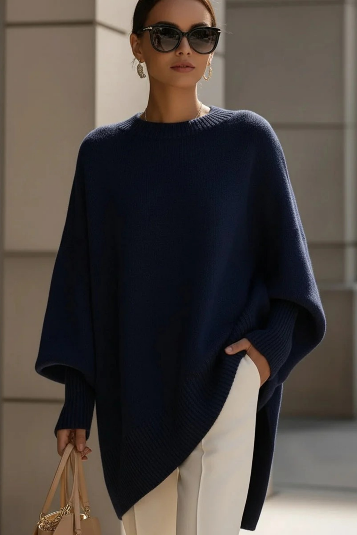 Oversized Knit Sweater Asymmetric Hem Elegant Style