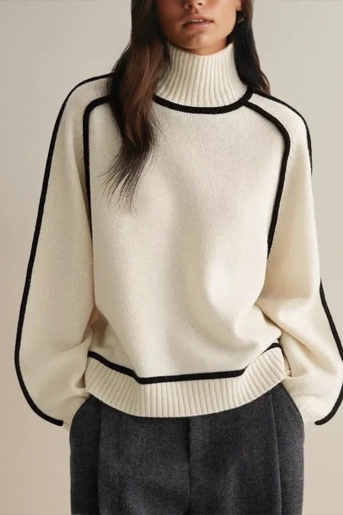 Turtleneck Sweater Contrast Trim Elegant Style