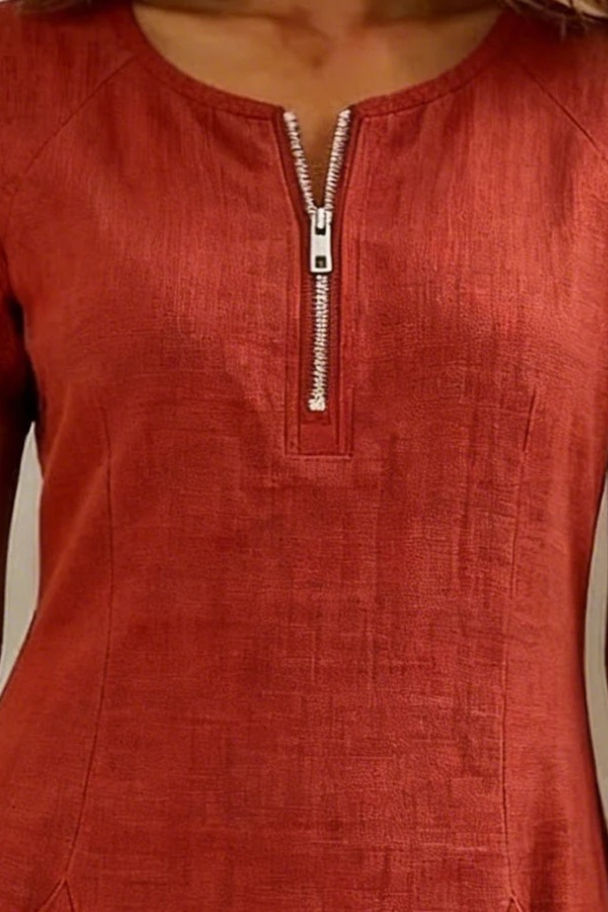 Zip Neck Mini Dress Modern Relaxed Style