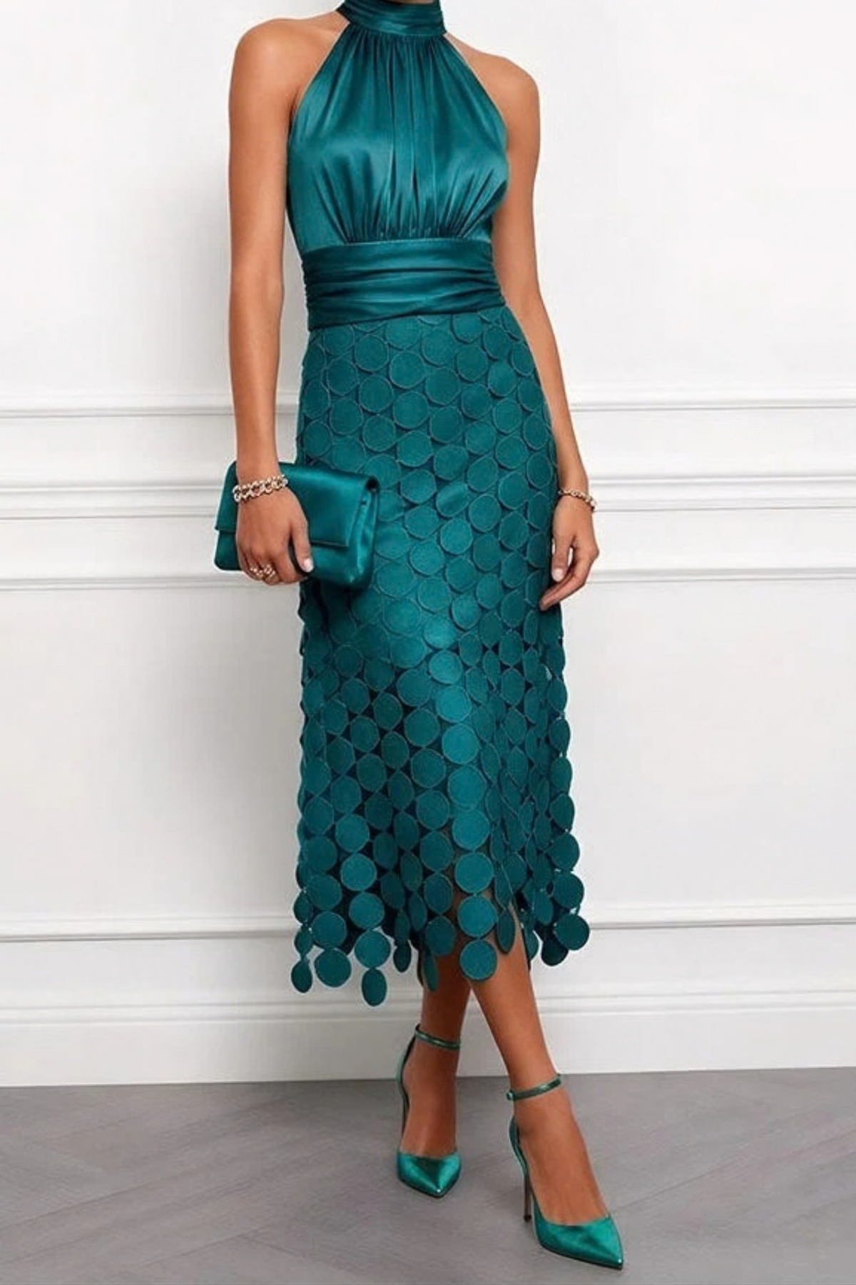Midi Dress Halter Neck Cutout Elegant Style