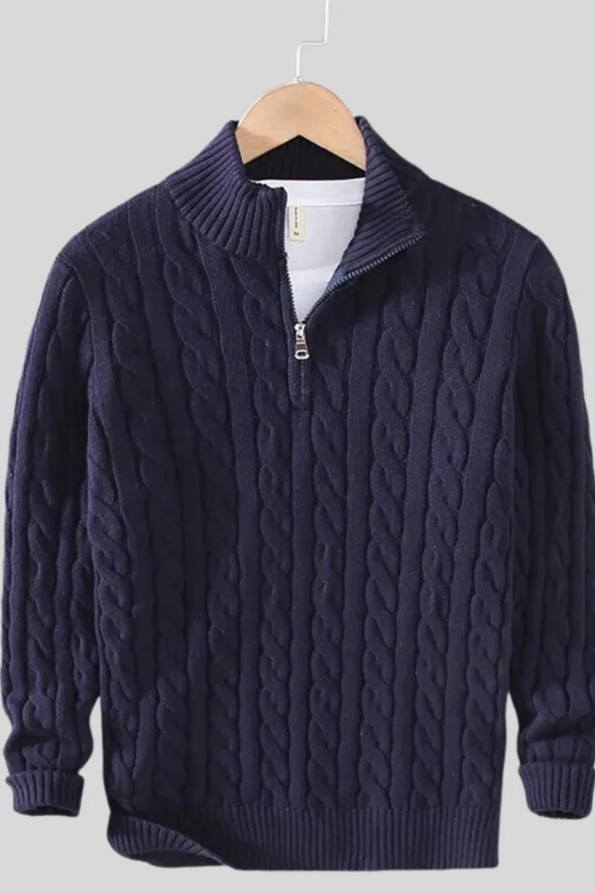 Men’s Long Cardigan Quarter Zip Cable Knit Classic Style