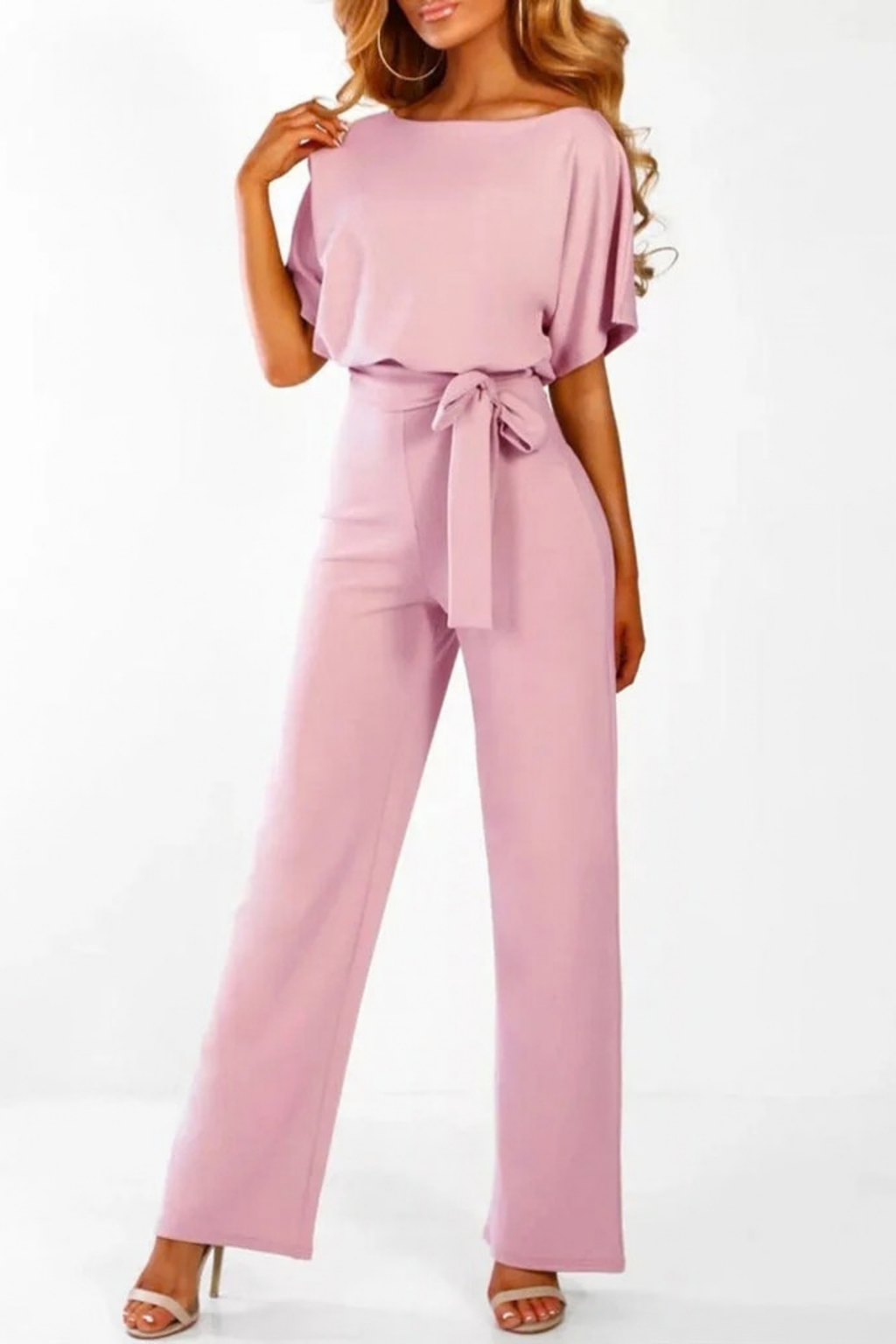 Women’s Boat Neck Jumpsuit Belted Waist Chic Style