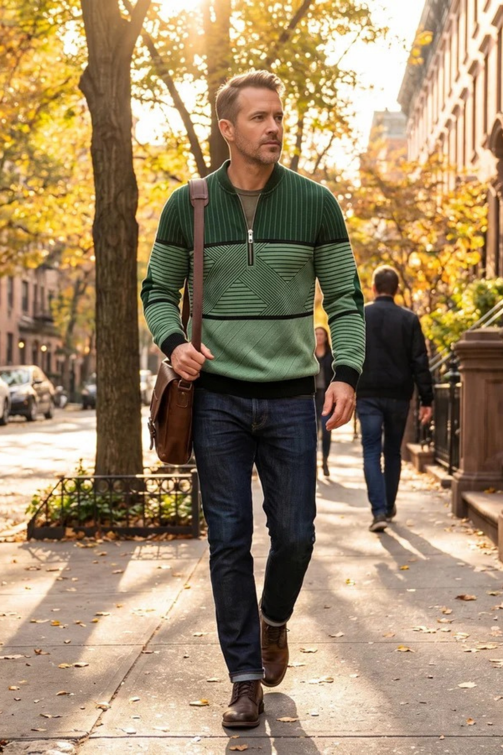 Men’s Quarter Zip Sweater Geometric Knit Style