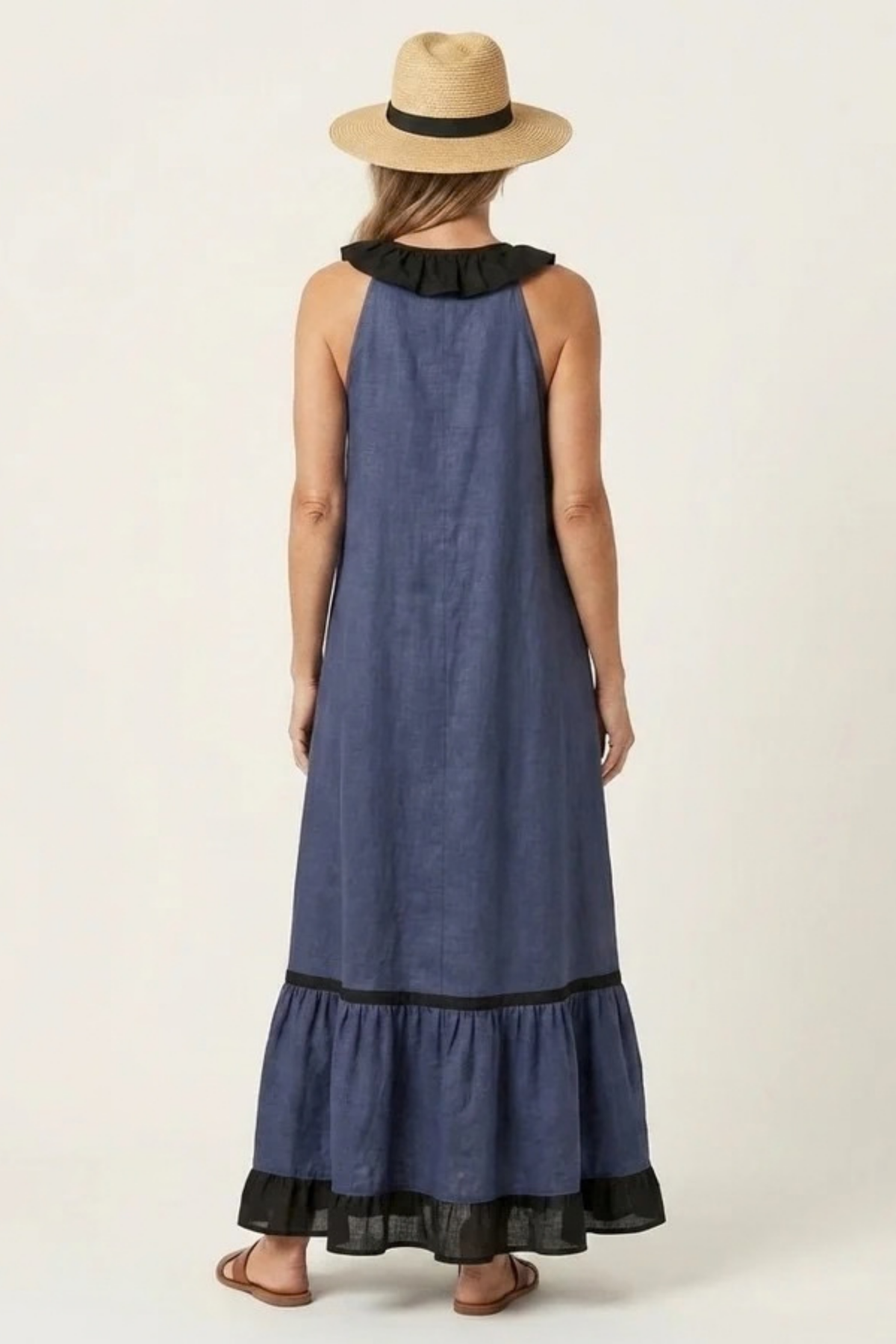 Maxi Dress Ruffle Neck Flowy Bohemian Style