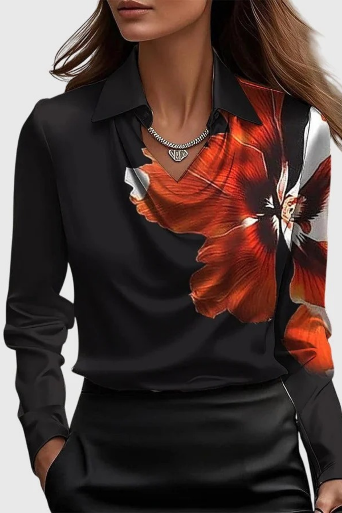 Collared Blouse Draped Front Refined Style