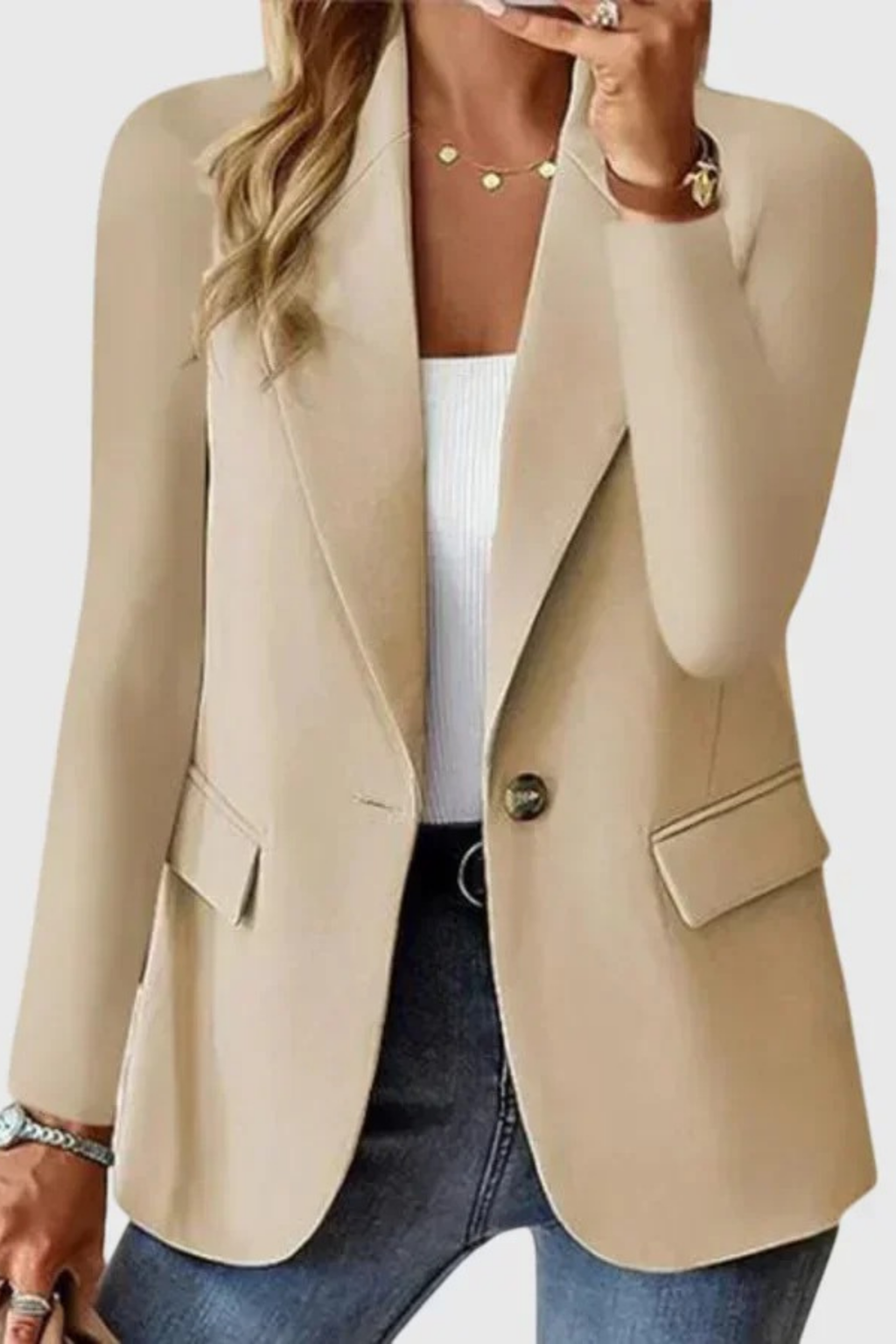 Single Button Blazer Tailored Elegant Style