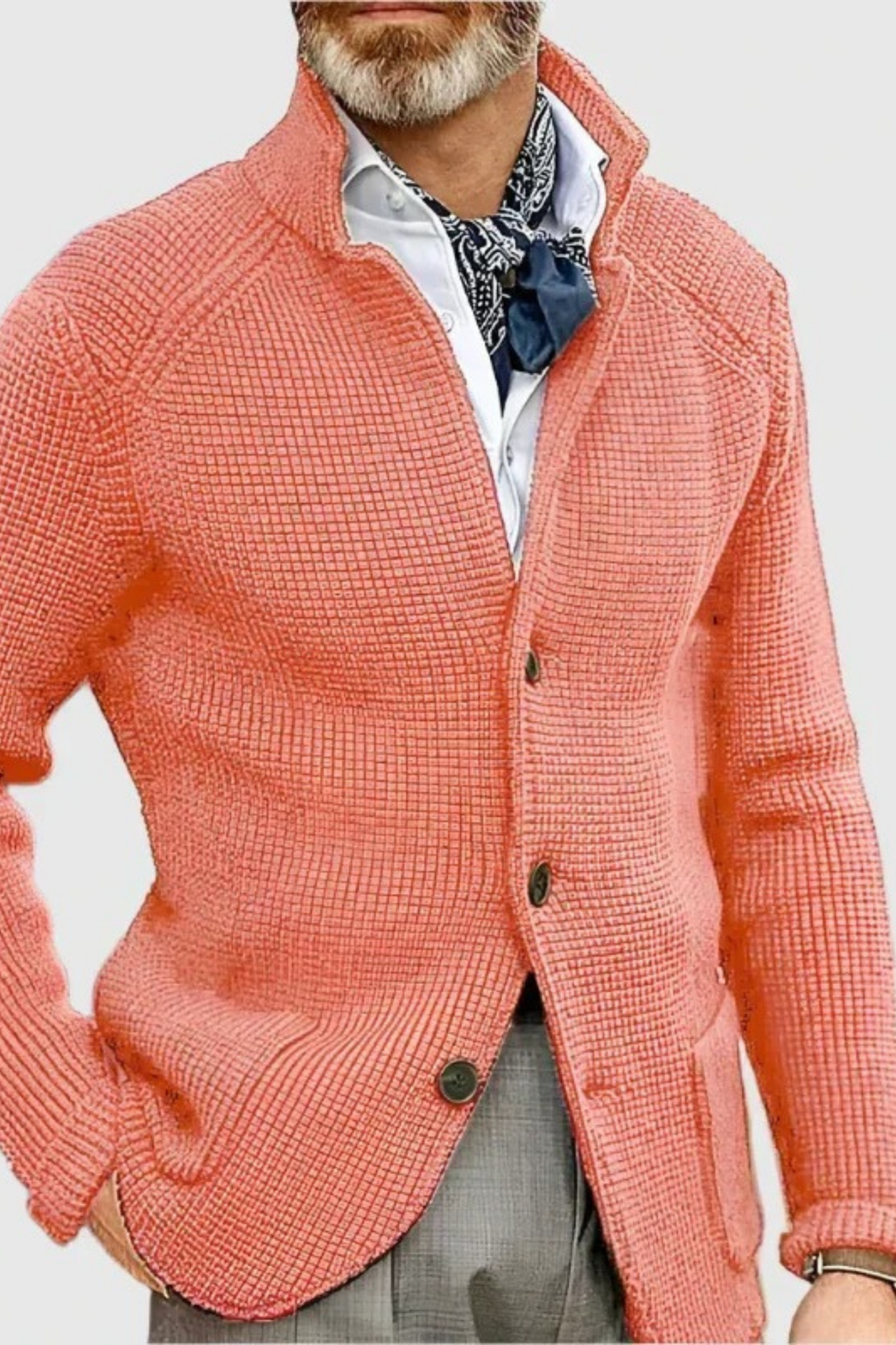 Waffle Knit Cardigan Sweater Smart Casual Style