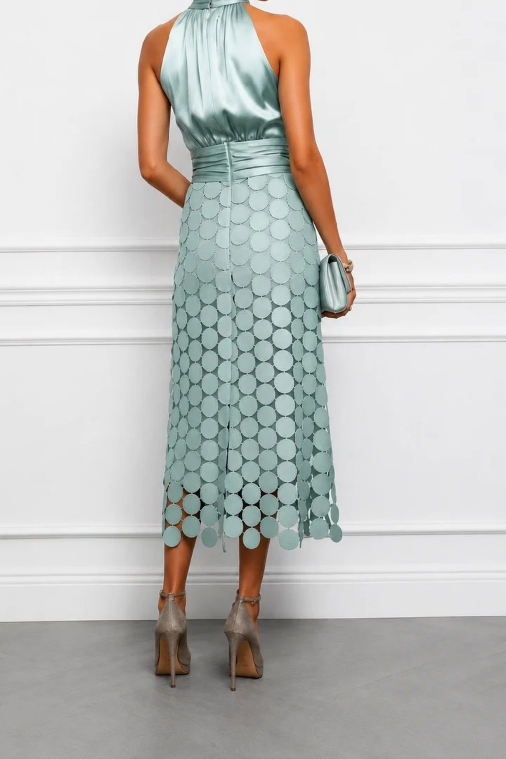 Midi Dress Halter Neck Cutout Elegant Style