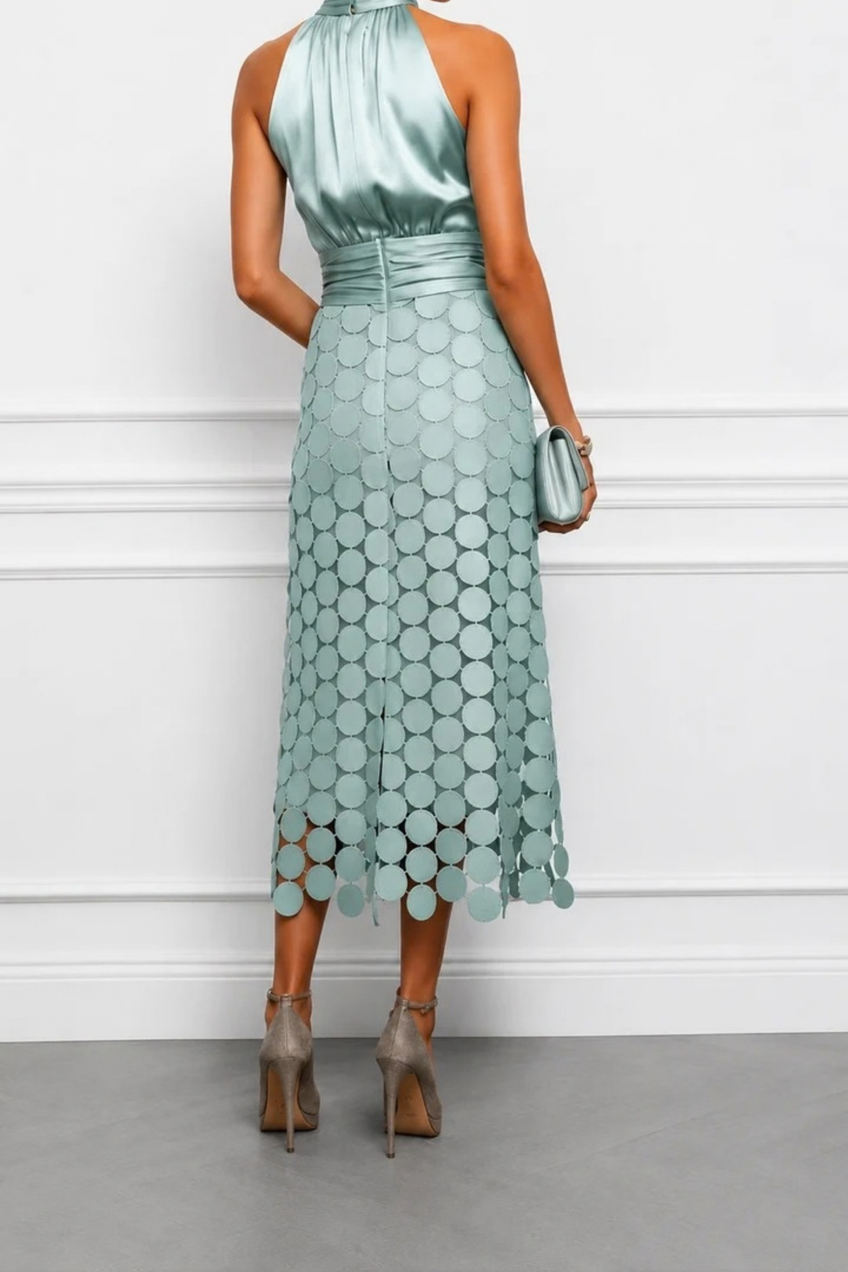 Midi Dress Halter Neck Cutout Elegant Style
