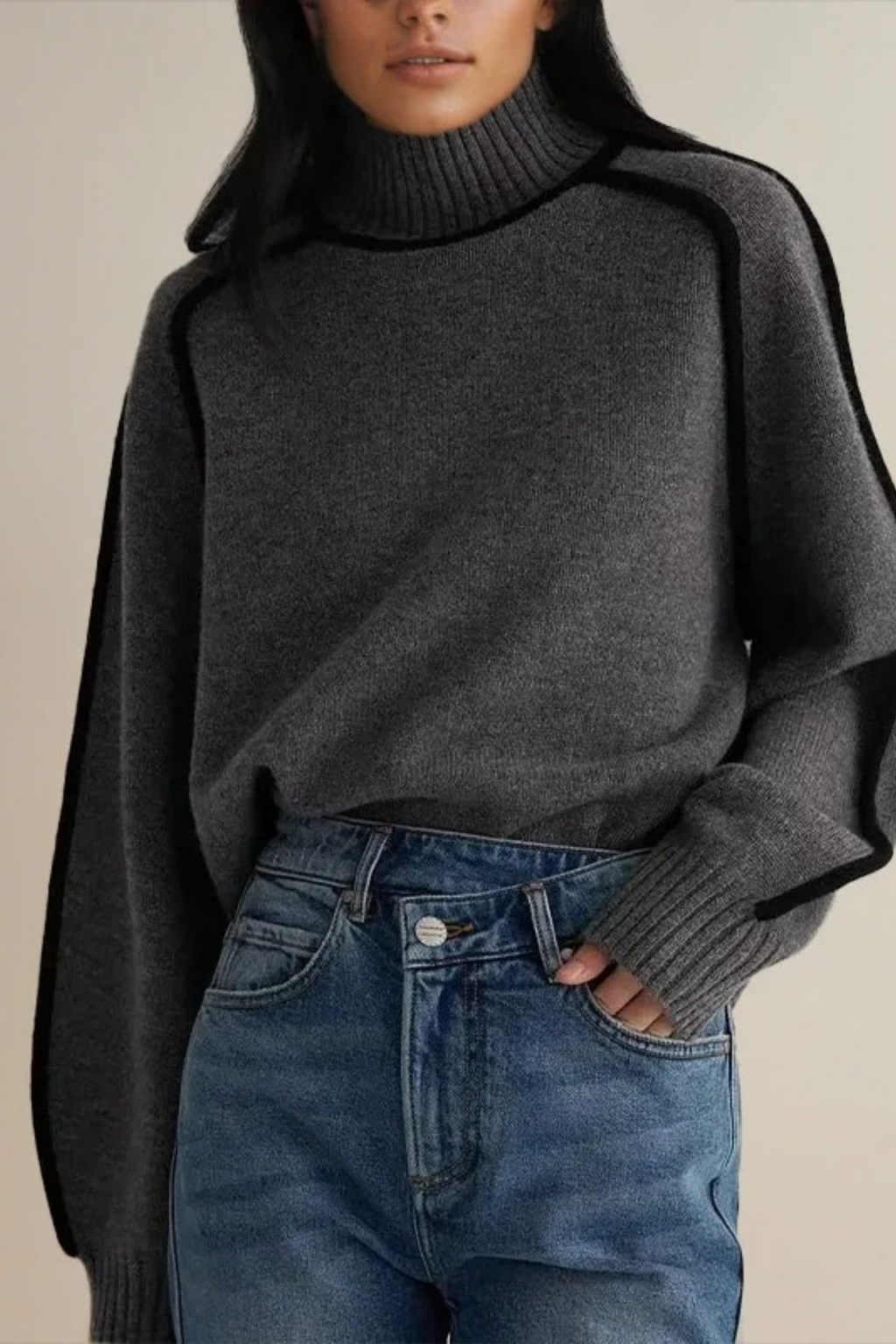 Turtleneck Sweater Contrast Trim Elegant Style