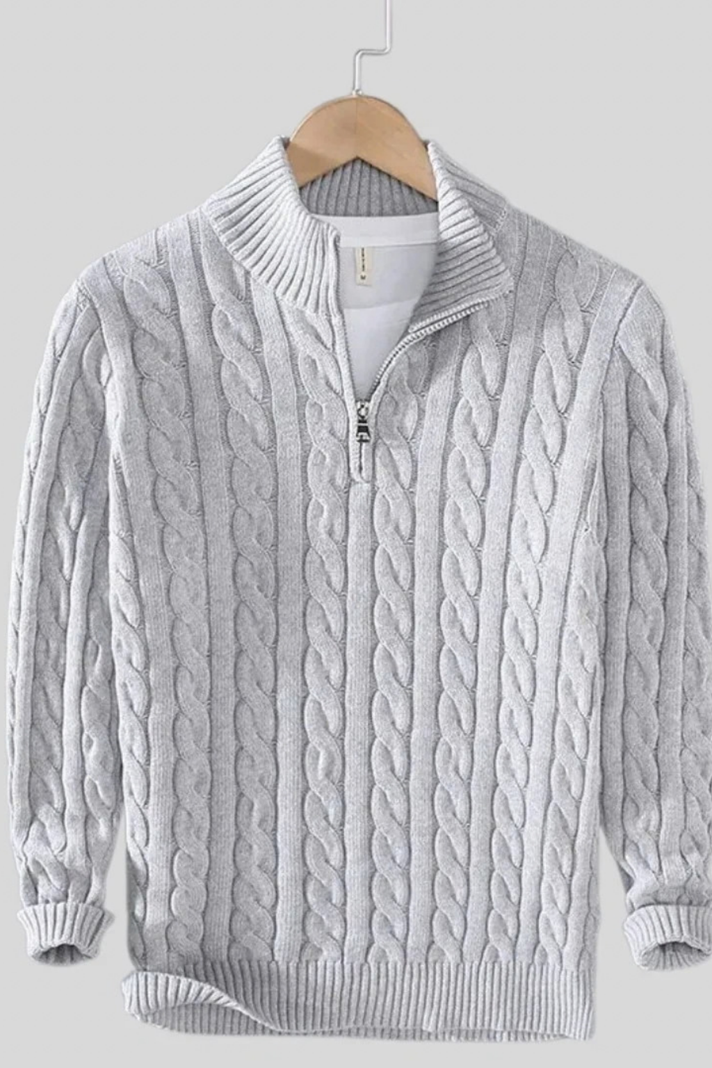 Men’s Long Cardigan Quarter Zip Cable Knit Classic Style
