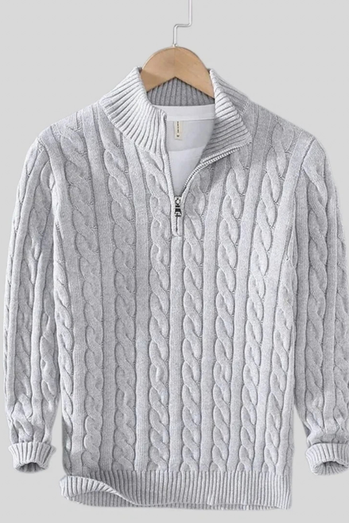 Men’s Long Cardigan Quarter Zip Cable Knit Classic Style