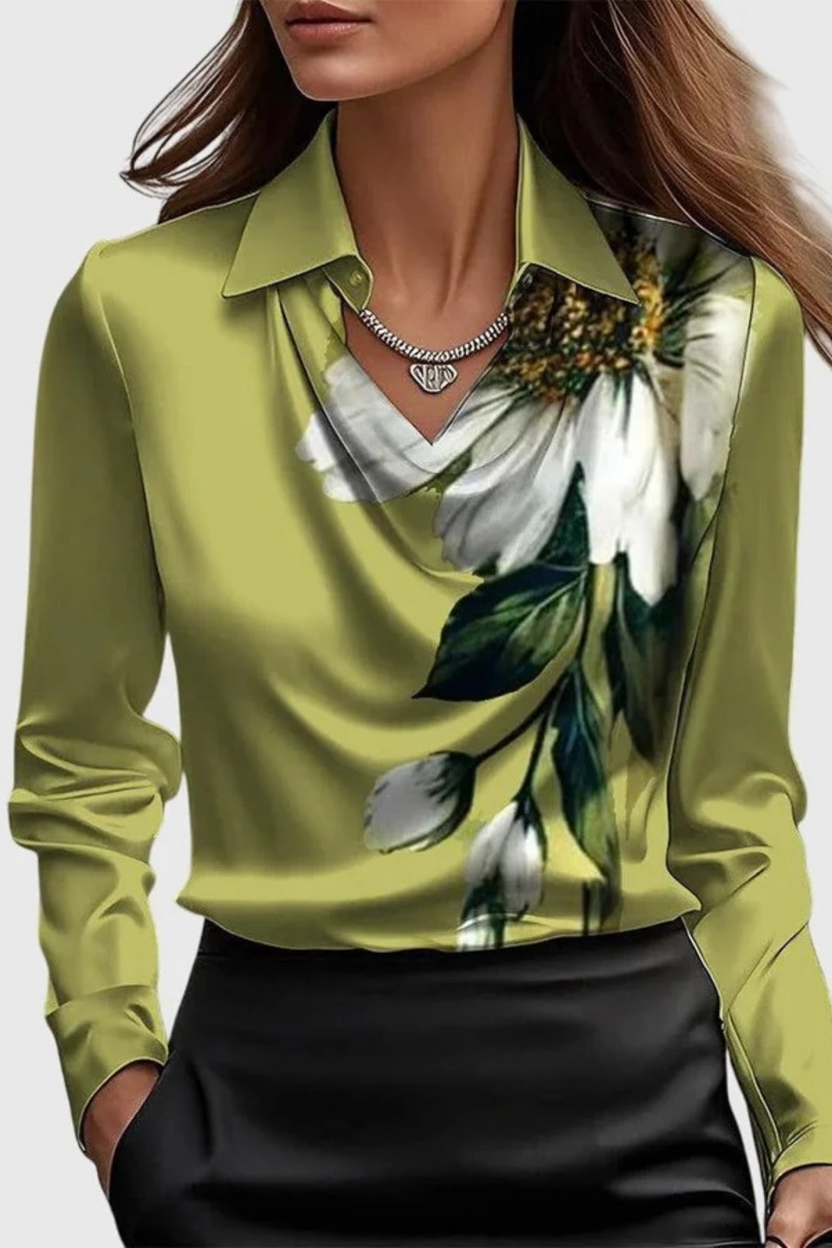 Collared Blouse Draped Front Refined Style