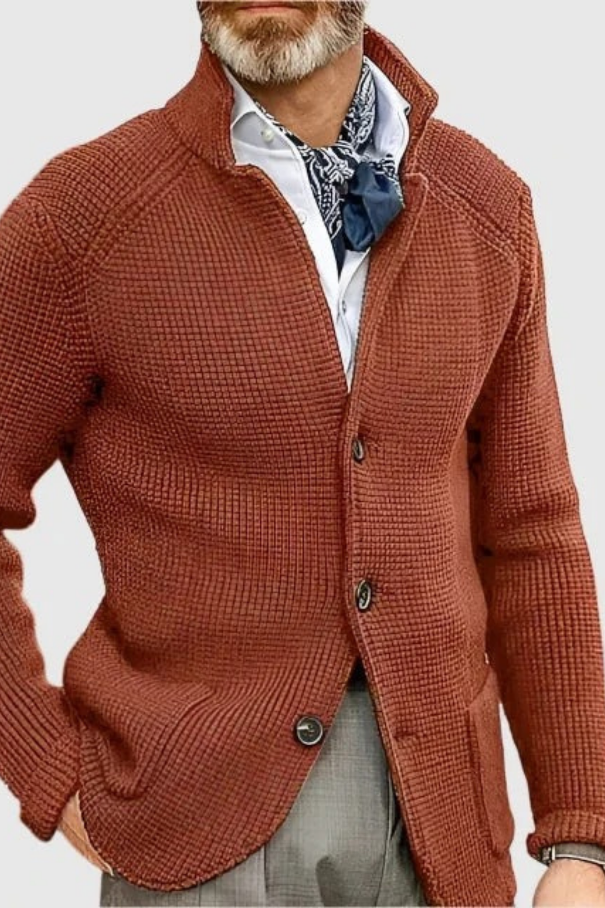Waffle Knit Cardigan Sweater Smart Casual Style
