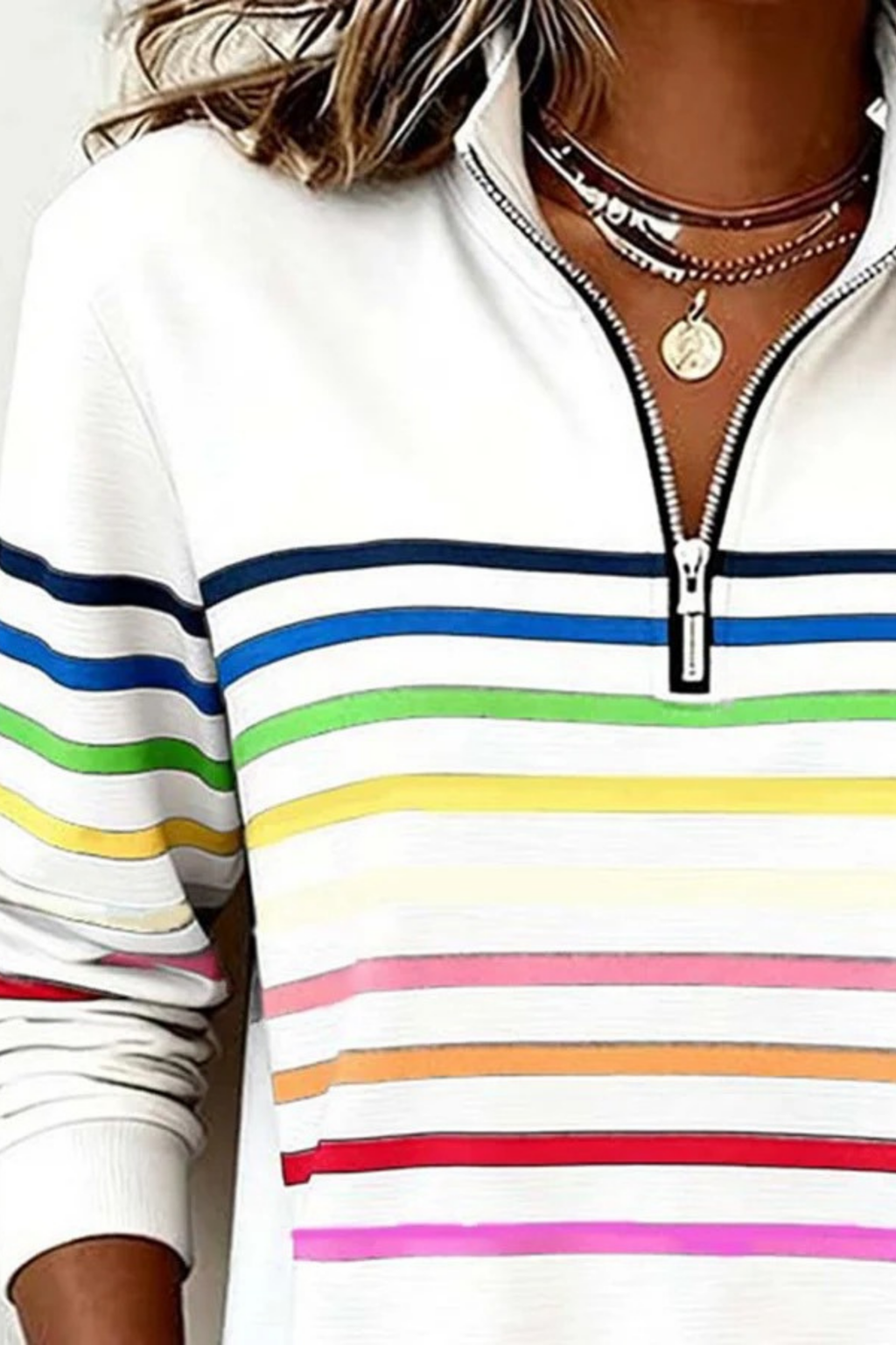 Quarter Zip Sweater Striped Casual Style