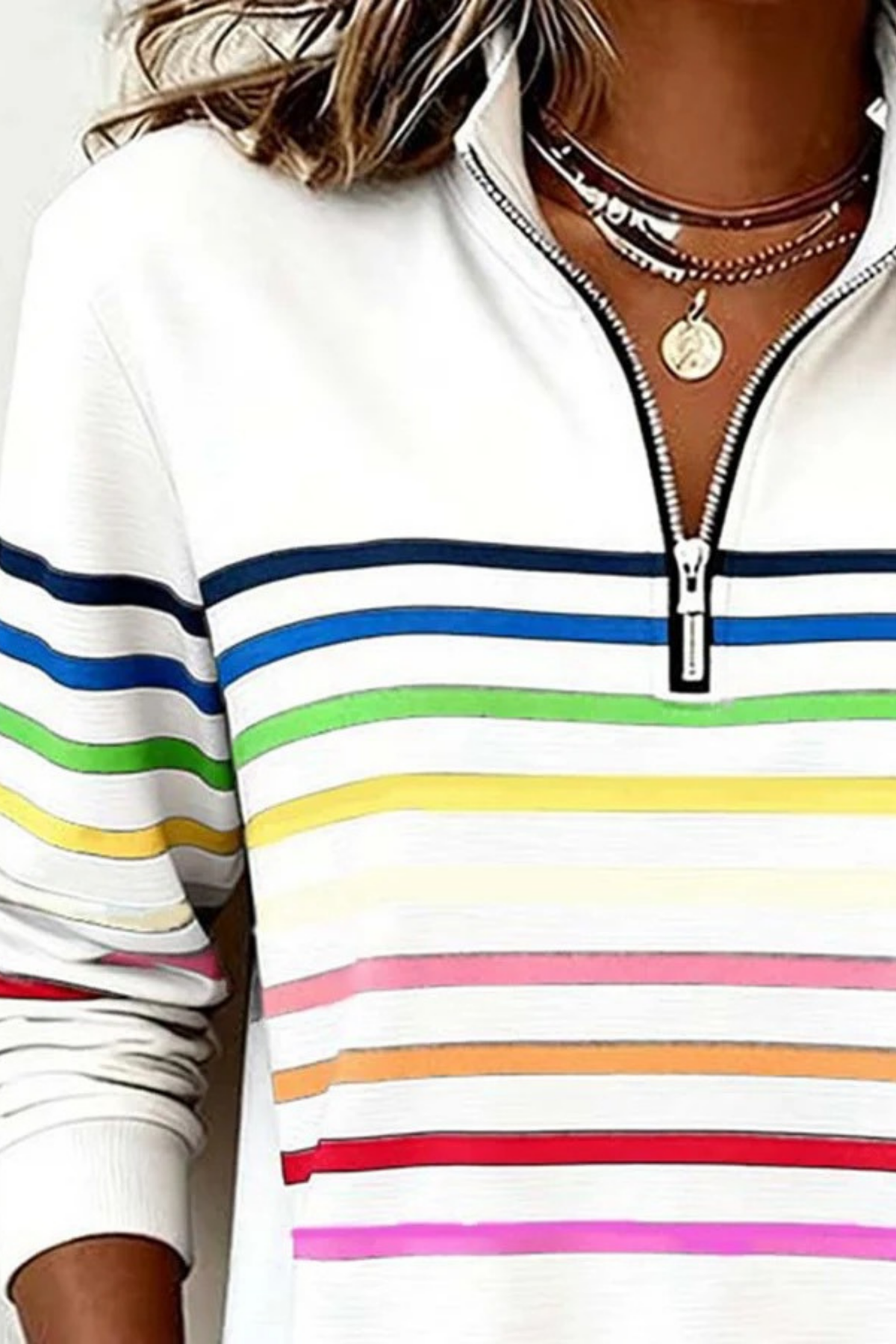Quarter Zip Sweater Striped Casual Style