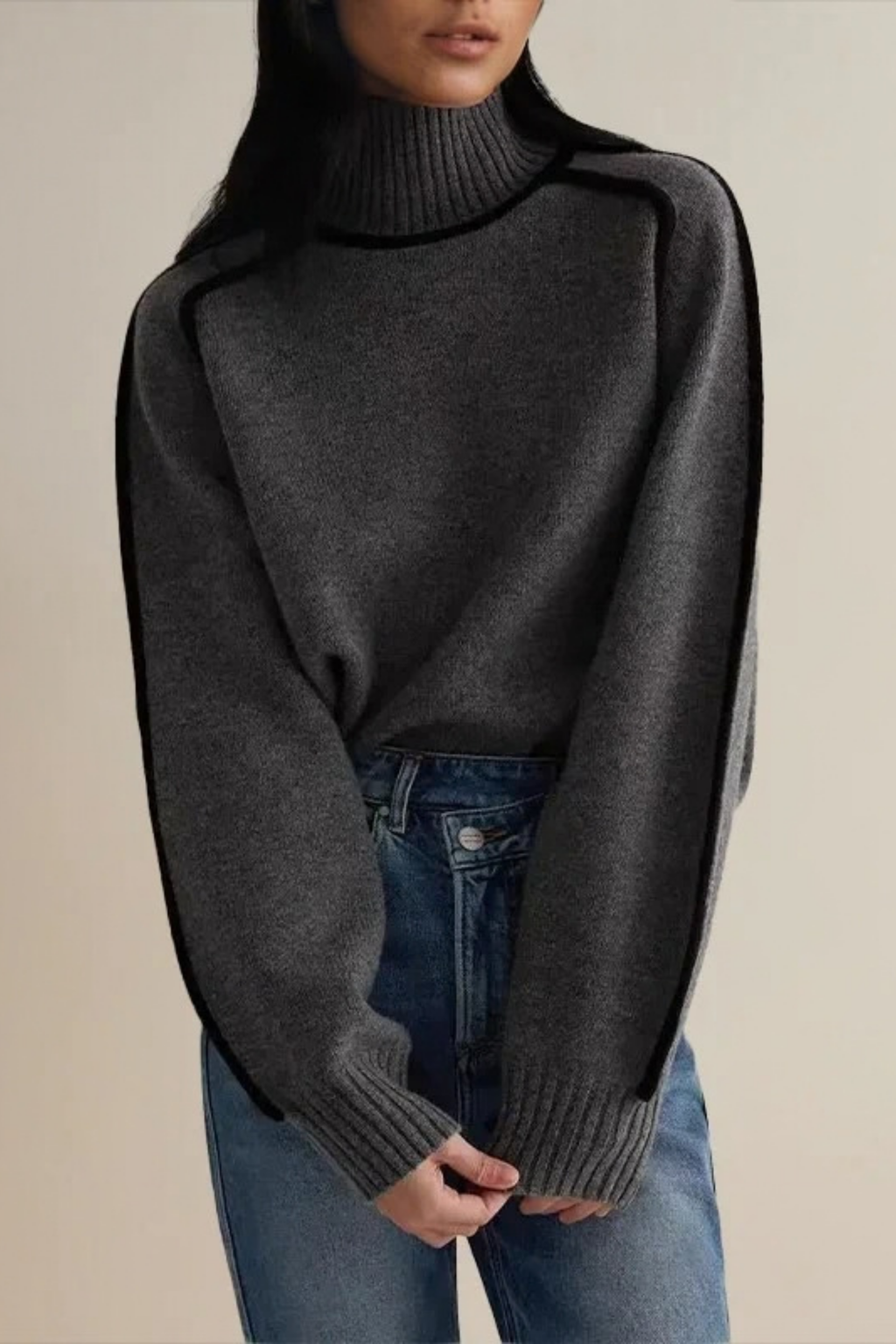Turtleneck Sweater Contrast Trim Elegant Style