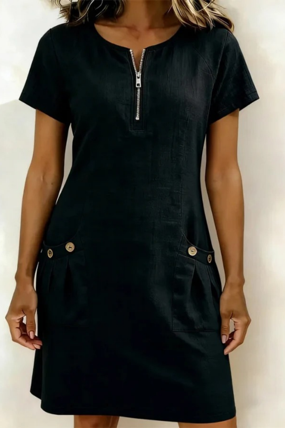 Zip Neck Mini Dress Modern Relaxed Style