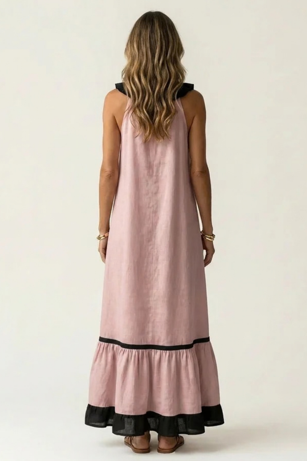 Maxi Dress Ruffle Neck Flowy Bohemian Style