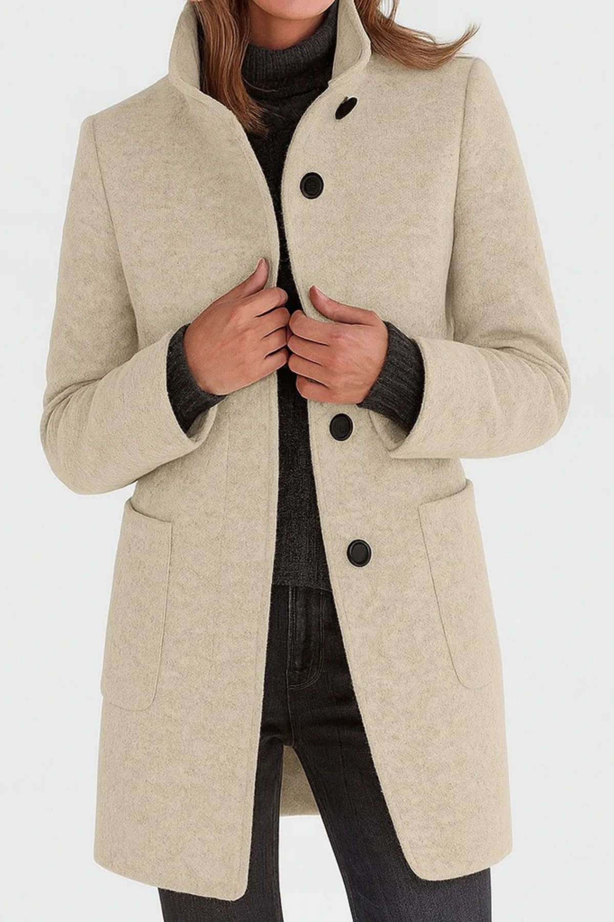 Stand Collar Coat Button Front Elegant Style