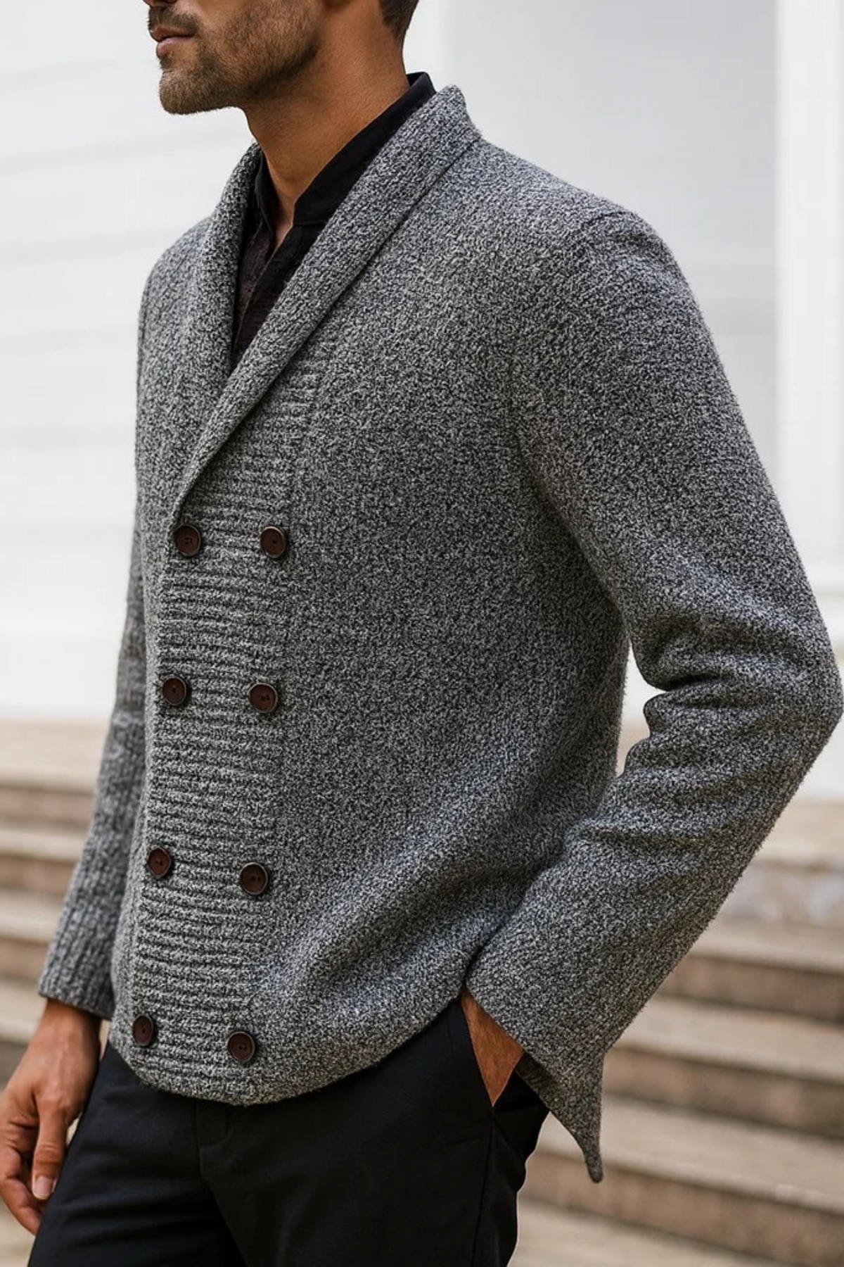 Double Breasted Knit Cardigan Smart Casual Style