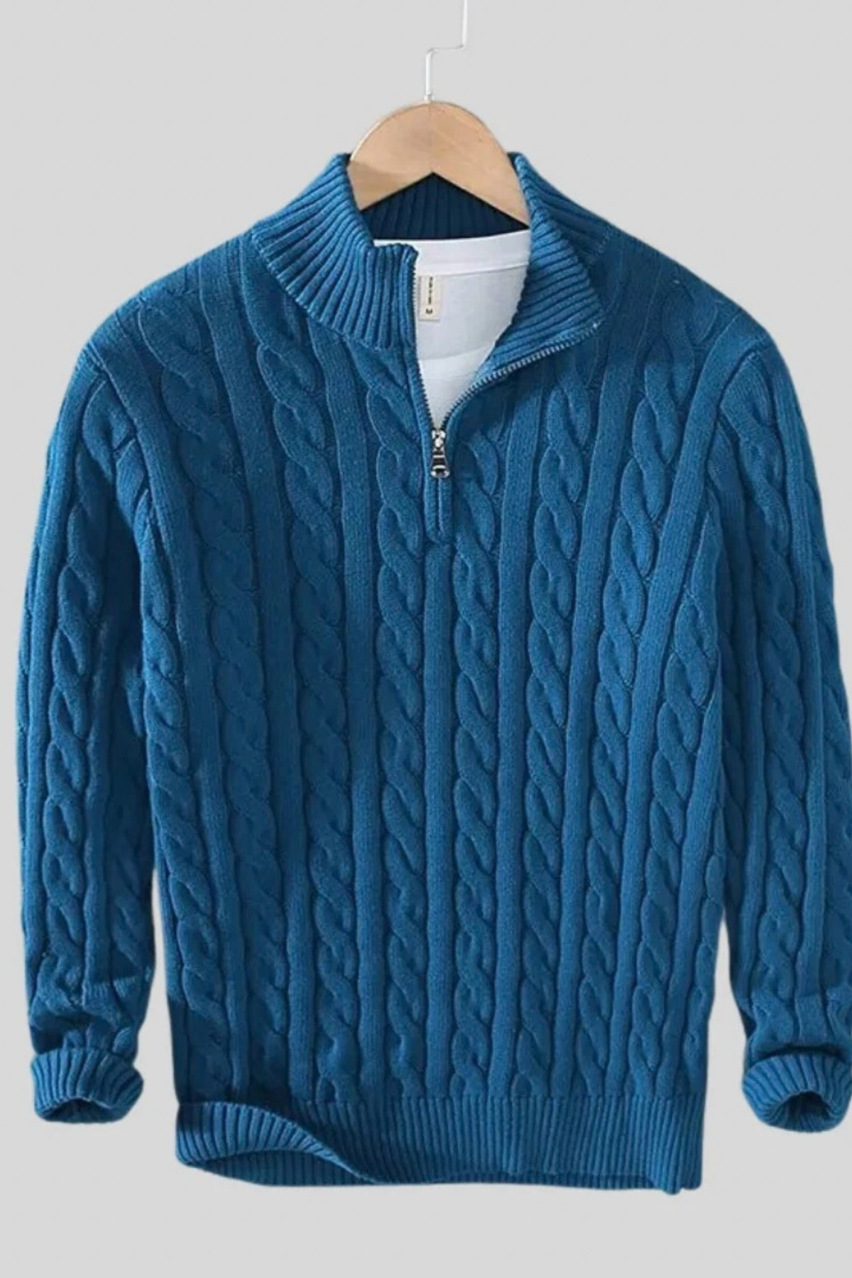 Men’s Long Cardigan Quarter Zip Cable Knit Classic Style
