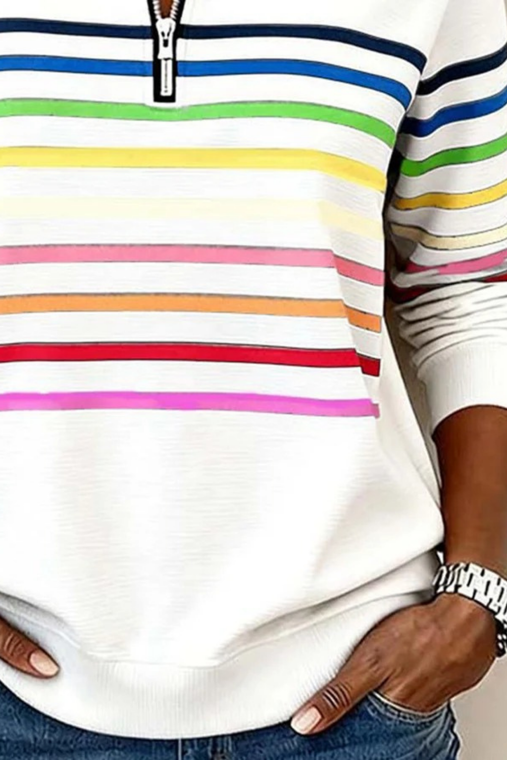 Quarter Zip Sweater Striped Casual Style