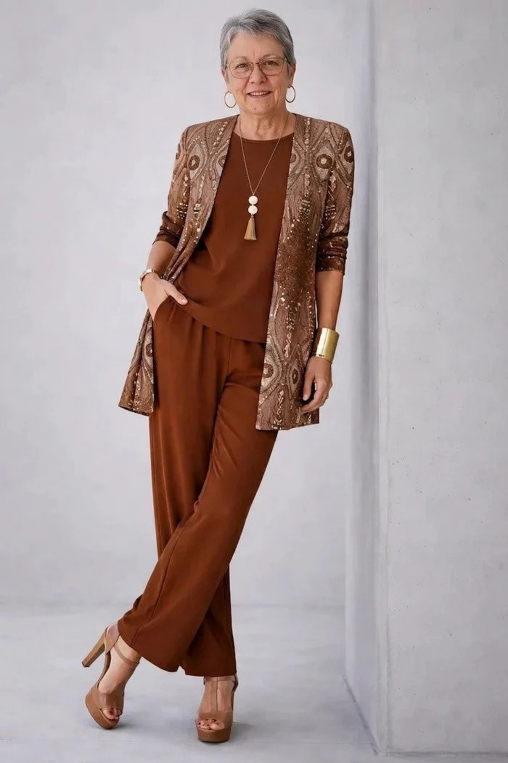 Women’s Matching Set Open Front Elegant Style