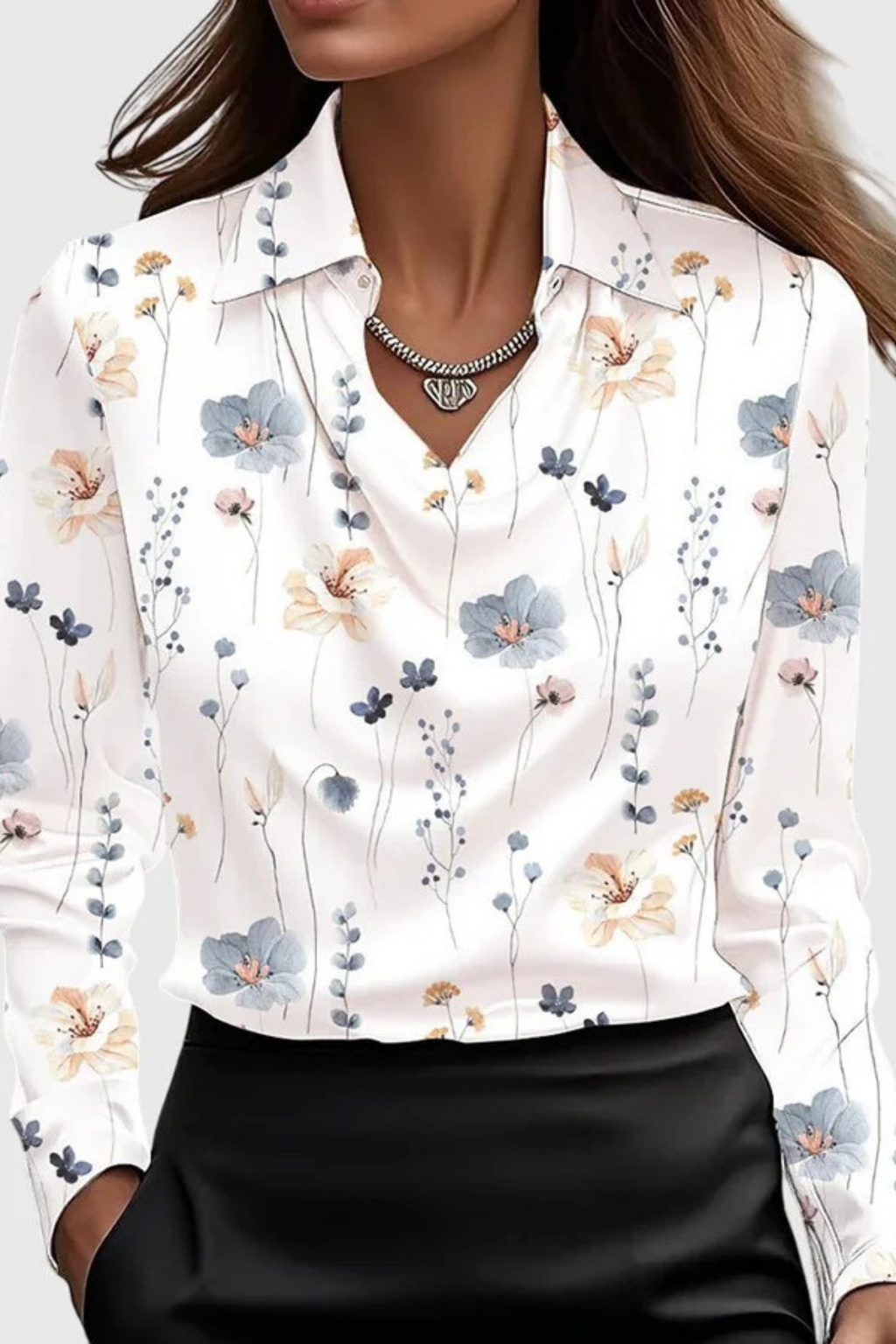 Collared Blouse Draped Front Refined Style