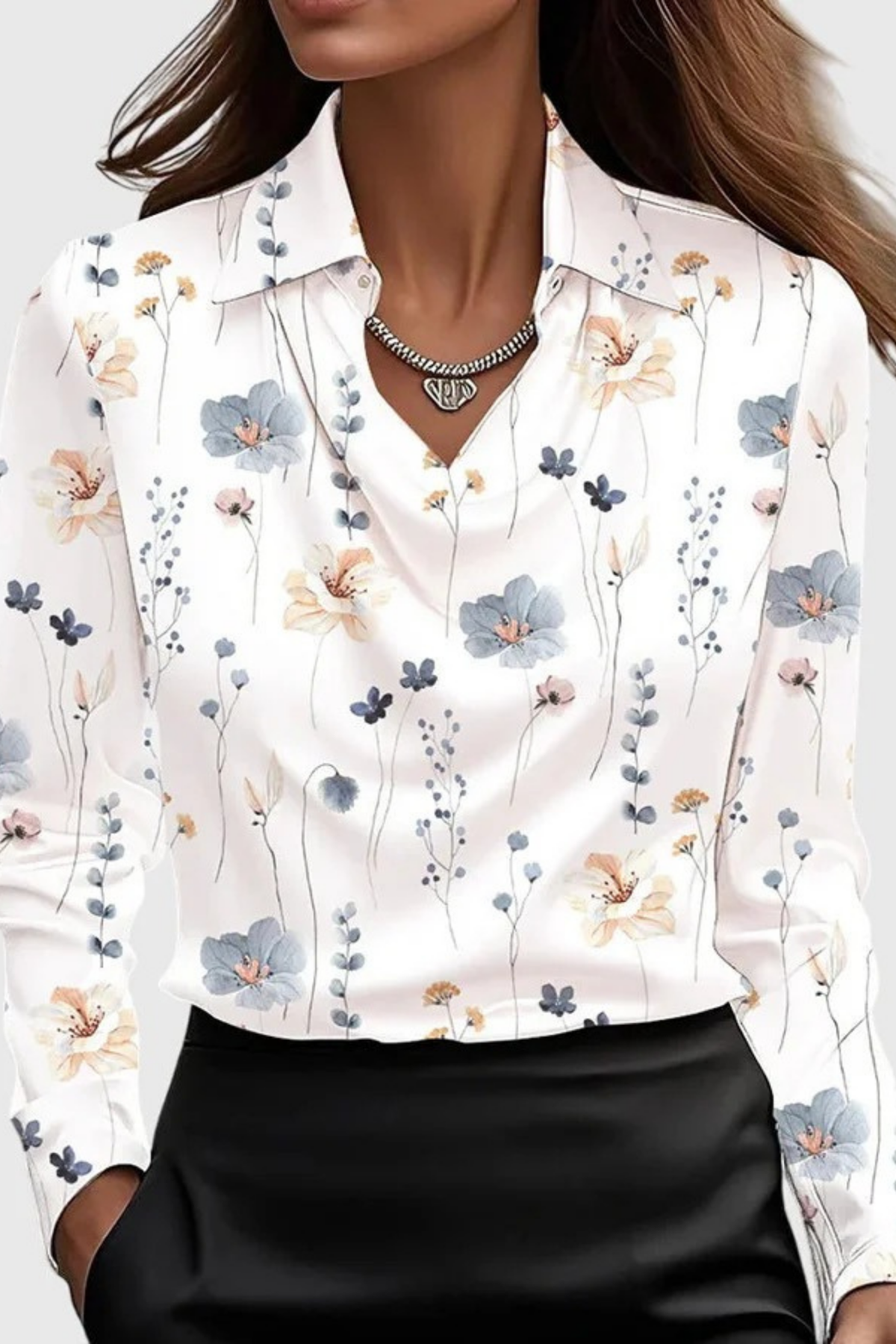 Collared Blouse Draped Front Refined Style
