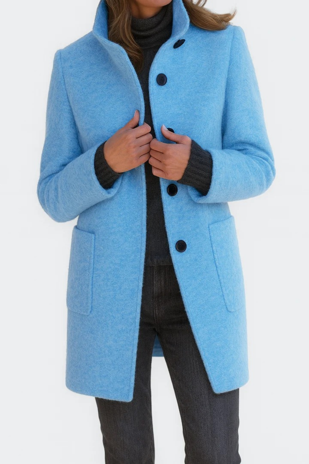 Stand Collar Coat Button Front Elegant Style