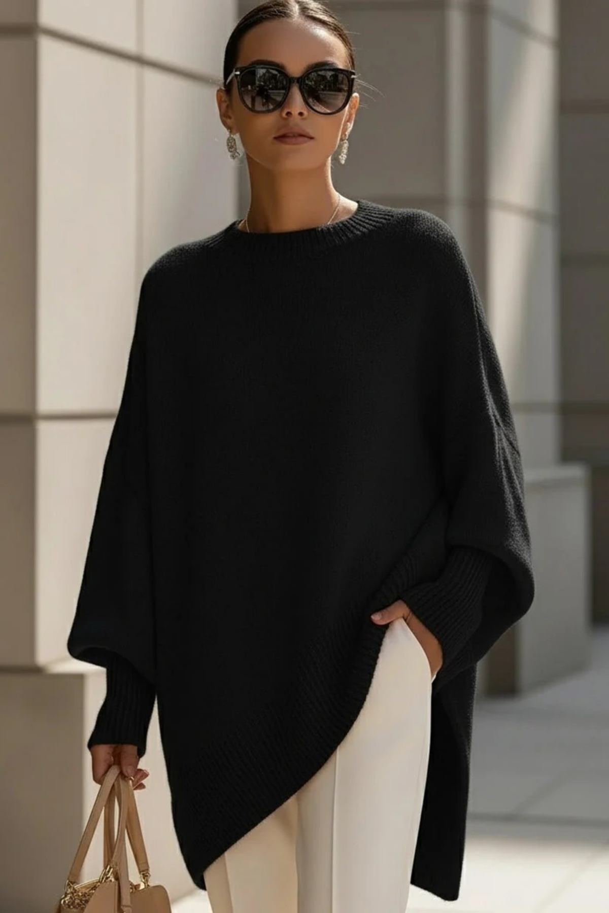Oversized Knit Sweater Asymmetric Hem Elegant Style
