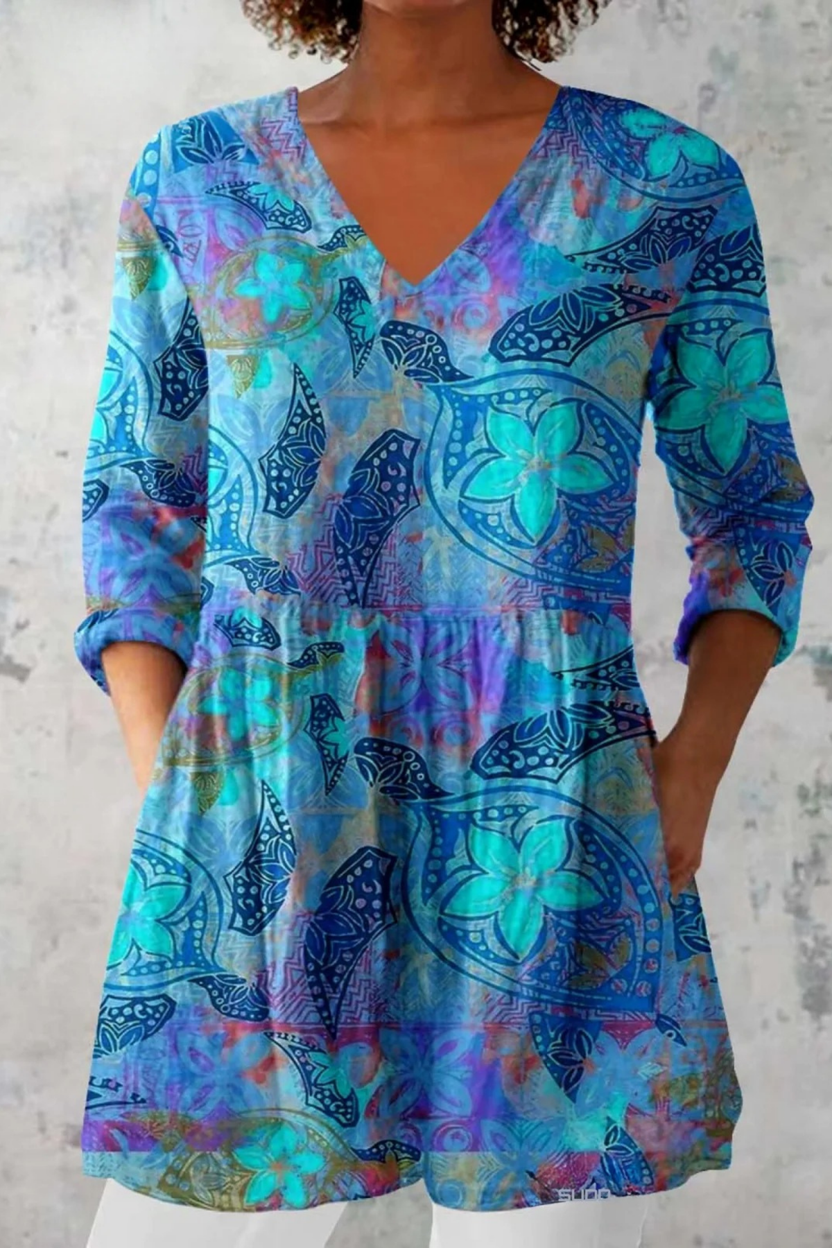 V-Neck Blouse Floral Print Boho Style