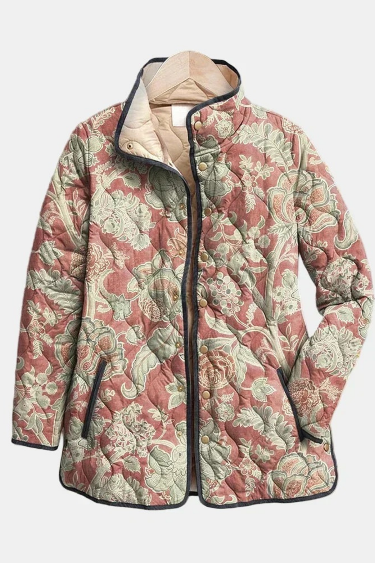 Floral Quilted Jacket Button Front Vintage Style