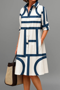 Midi Dress Button Front Graphic Casual Style