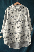 Printed Blouse Dog Pattern Casual Style