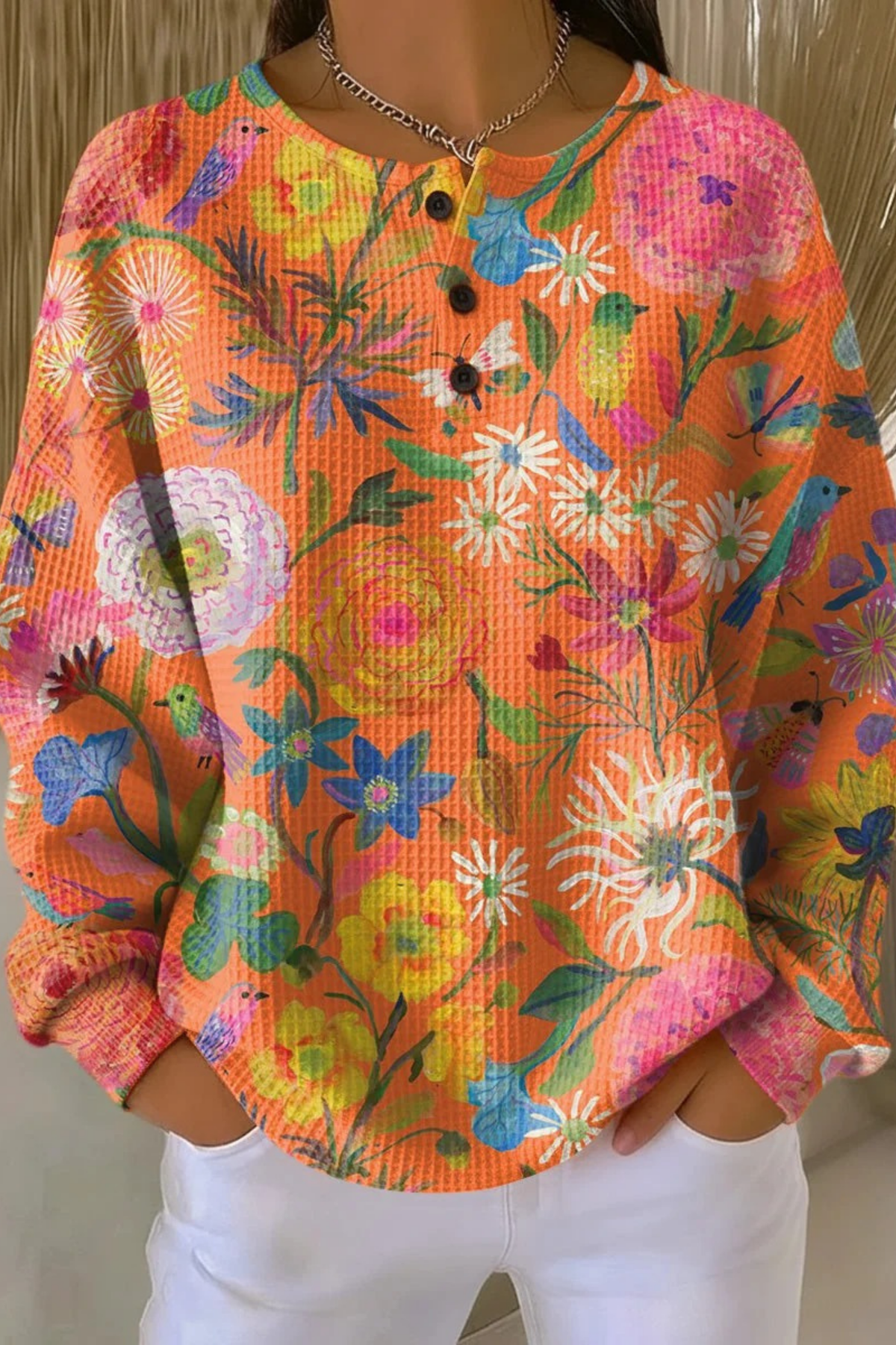Floral Print Knit Cardigan Button Detail Casual Style