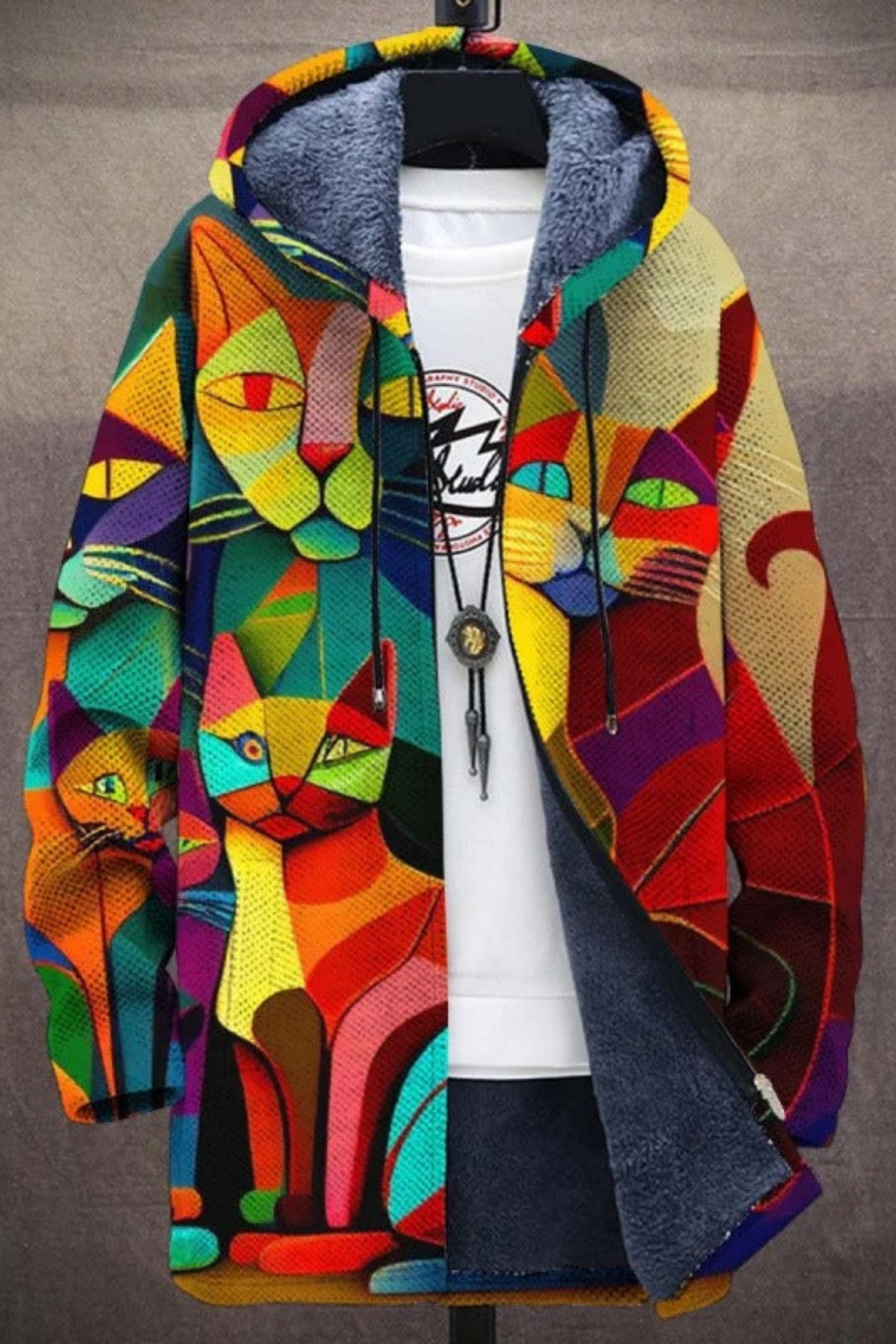 Hooded Cardigan Cat Print Cozy Artistic Style
