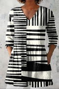 V-Neck Blouse Geometric Print Casual Style