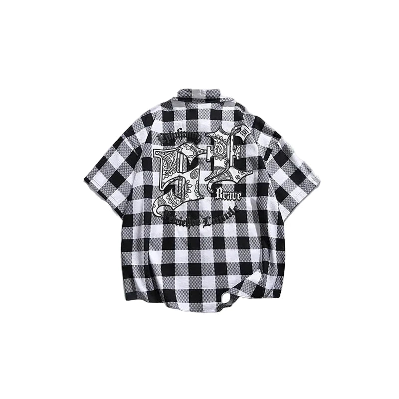 Men’s Black and White Checkered Short Sleeve Shirt