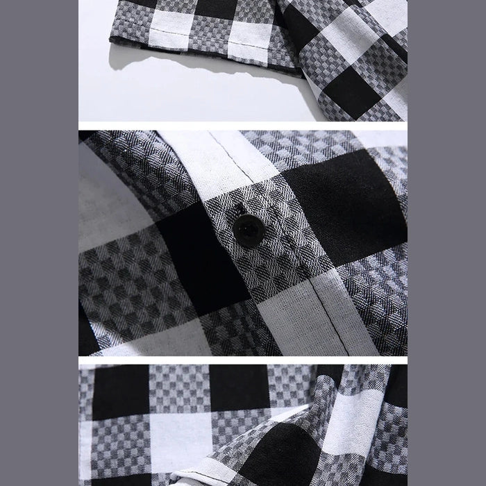 Men’s Black and White Checkered Short Sleeve Shirt