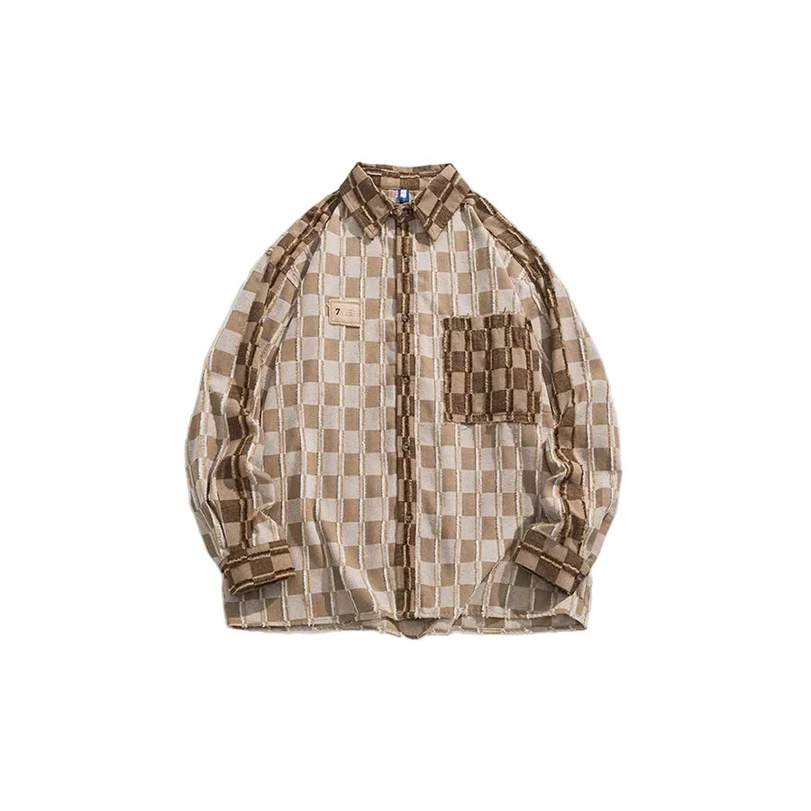 Men’s Khaki and Cream Long Sleeve Shirt
