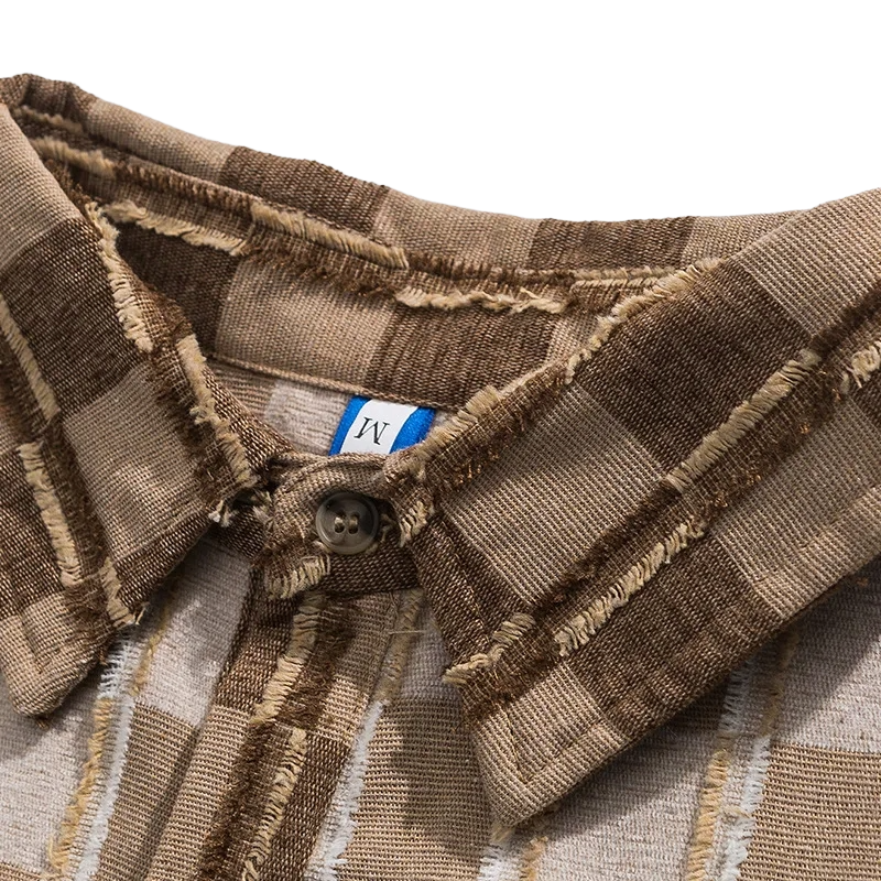Men’s Khaki and Cream Long Sleeve Shirt